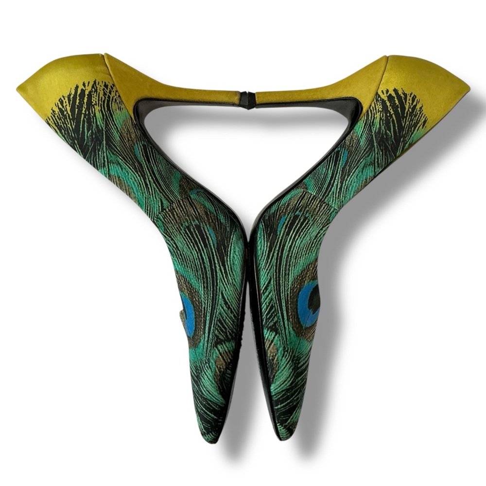 Nine West Green and Yellow Peacock Feather Design Heels - Picture 4 of 12